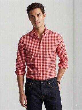 Kent & Curwen Red Gingham Button Down Shirt Size Small